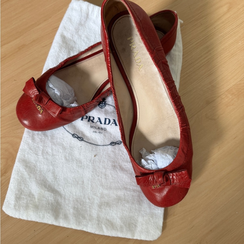 Prada Red Patent Leather Flats